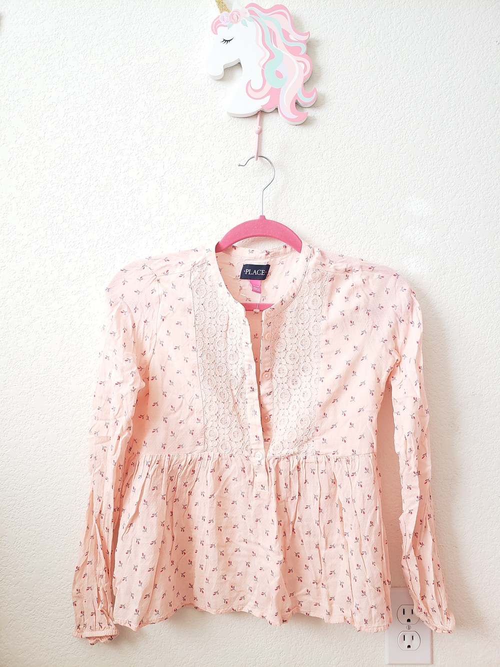 The Children's Place Pink Lace-Trim Floral Peasant Top